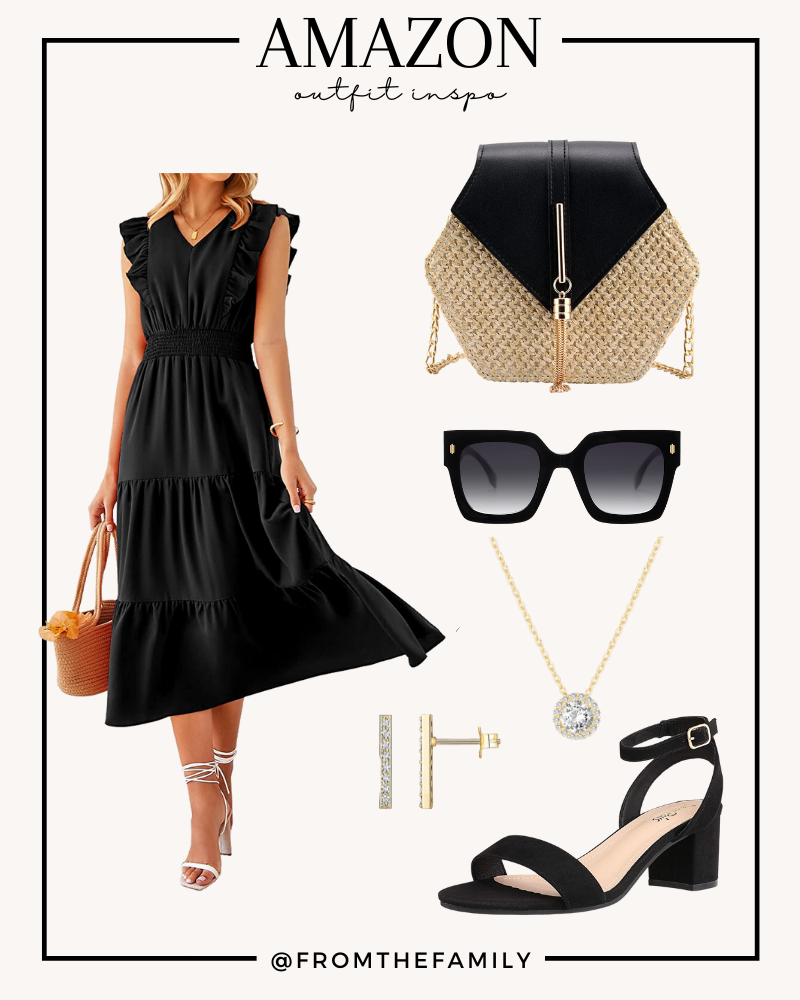 Amazon Outfit black sleeveless dress with black accessories