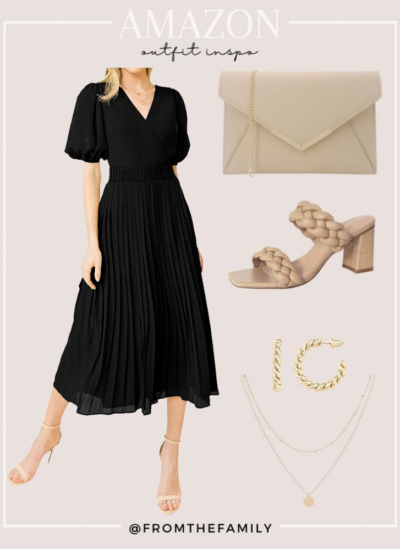 Black pleated summer dress outfit from Amazon with neutral accessories