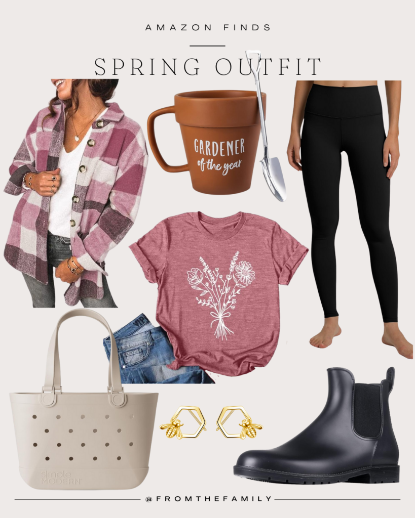 Amazon Outfit // Gardening Hoeing aint easy Tee Outfit with plum purple plaid shacket