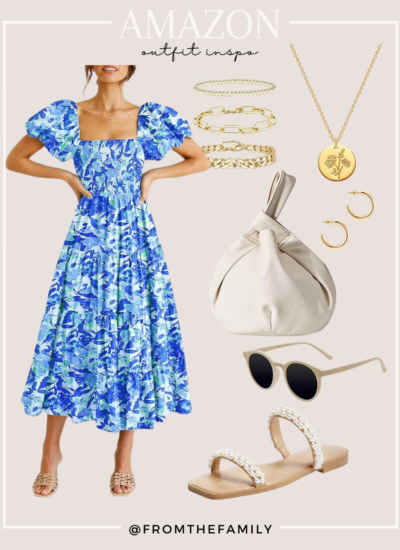 Easter dress from Amazon Outfit with blue floral modest dress outfit