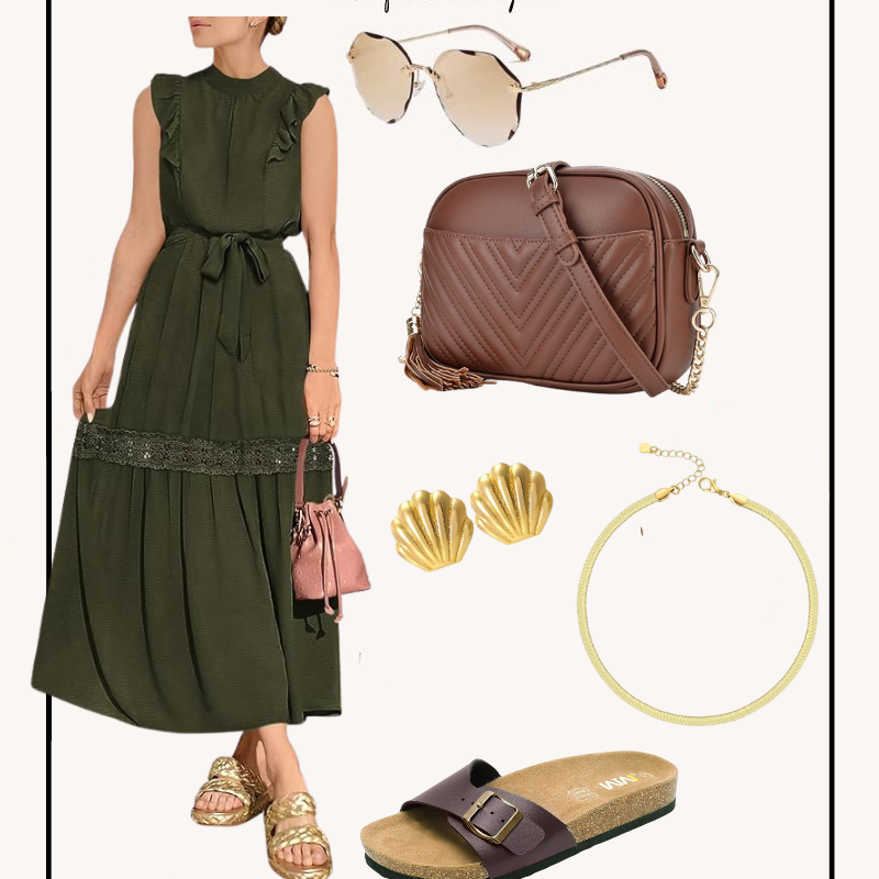 Amazon Outfit // Ruffles and Tie Dress in Army Green