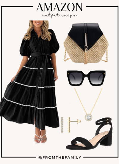 Amazon Outfit black sleeveless dress with black accessories